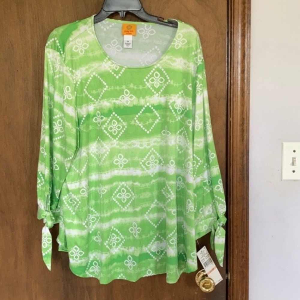 3/$45 Ruby rd top tie dye with floral print top w stretch boho casual 2X - Picture 5 of 13